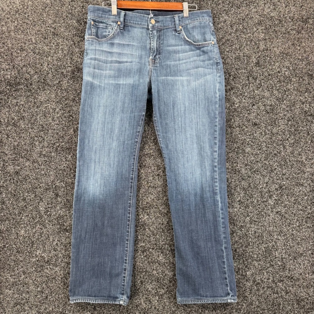 7 For All Mankind Austyn Relaxed Straight Leg Jeans Mens 34 Blue Wash Denim